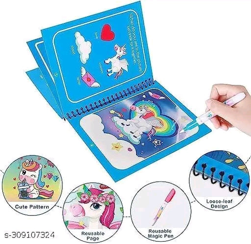 Magic Water Coloring Book with Magic Pen – Reusable Drawing & Painting Book for Kids