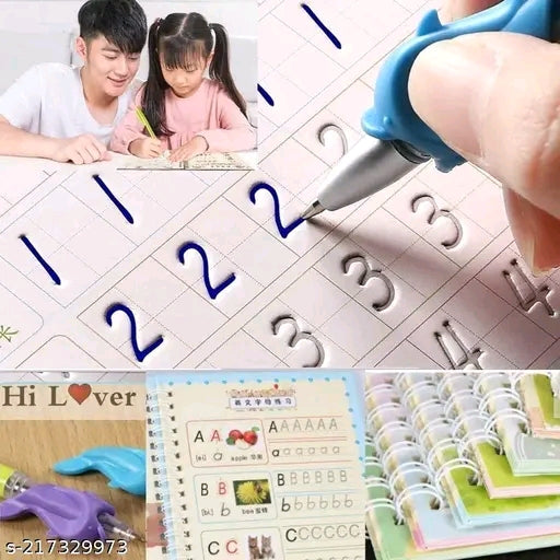 Magic Practice Copybook Set – Reusable Writing & Number Tracing Book for Kids (4 Books + Pen + Refills)