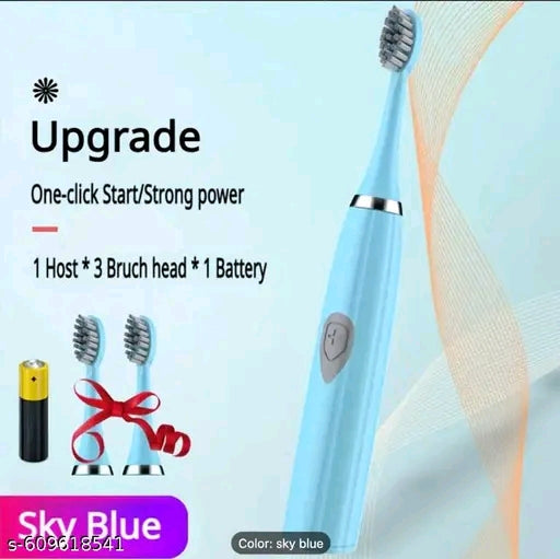 Premium Electric Toothbrush with 2 Extra Brush Heads & Battery – Deep Cleaning Soft Bristles Tooth Brush for Adults & Kids