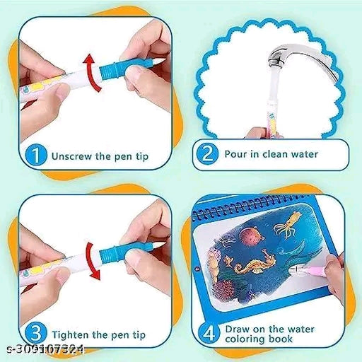 Magic Water Coloring Book with Magic Pen – Reusable Drawing & Painting Book for Kids
